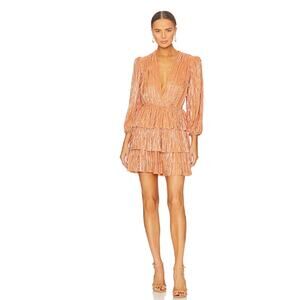 Sabina Musayev NWT Mina Long Sleeve Peach Shimmer Mini Dress // XS